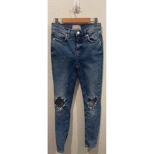 FREE PEOPLE High Rise Busted Knee Distressed Jeans